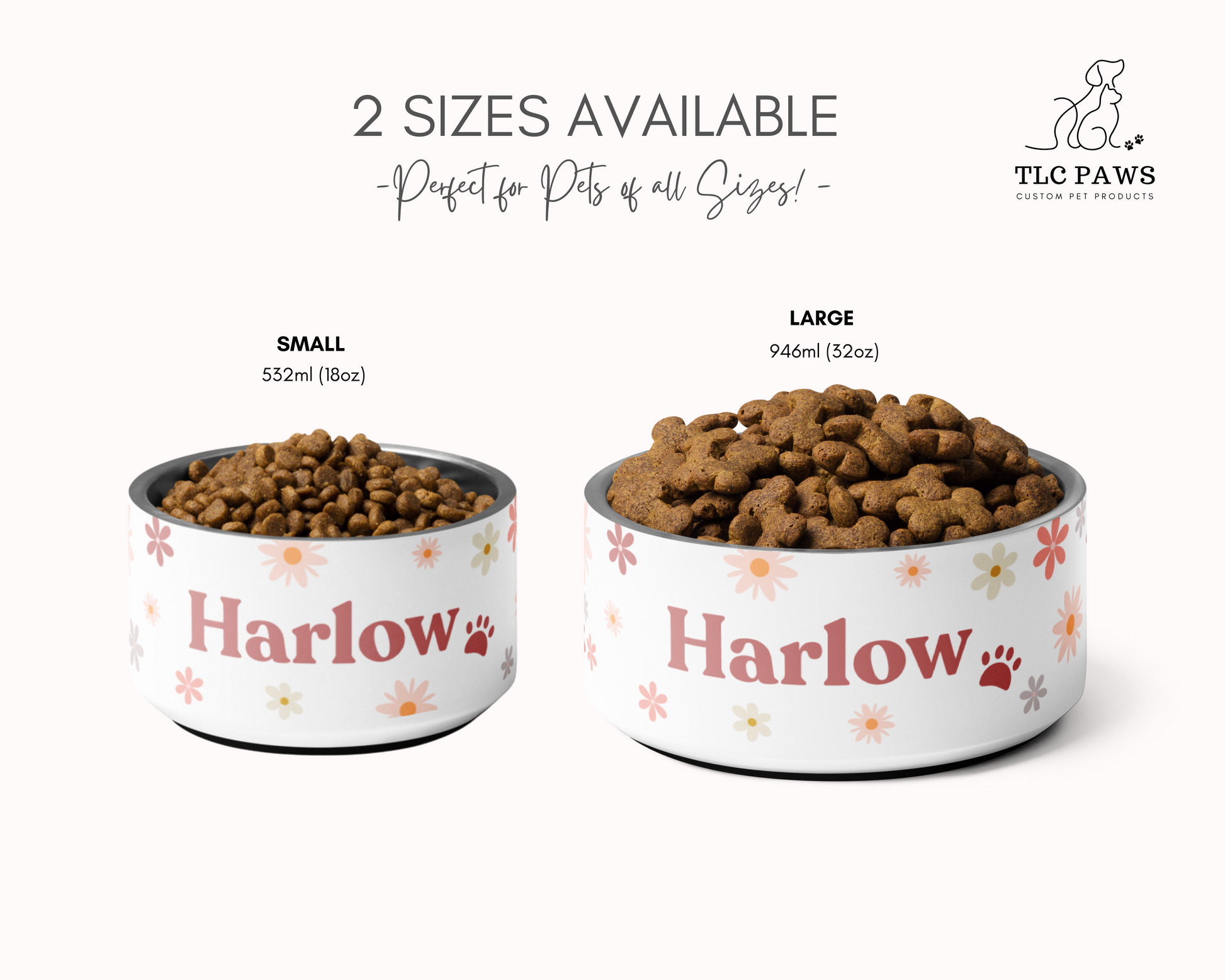 Personalised Pet Dog Bowl and Cat Feeder - Retro Floral - TLC Paws