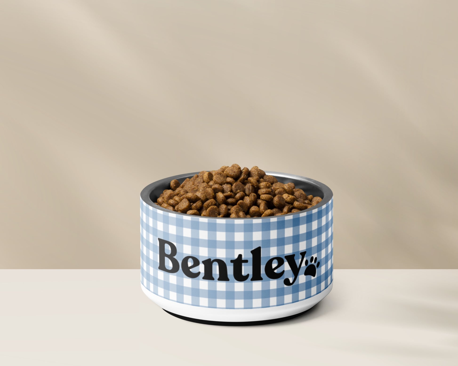 Personalized Dog Bowl and Cat Feeder - Gingham Blue - TLC Paws