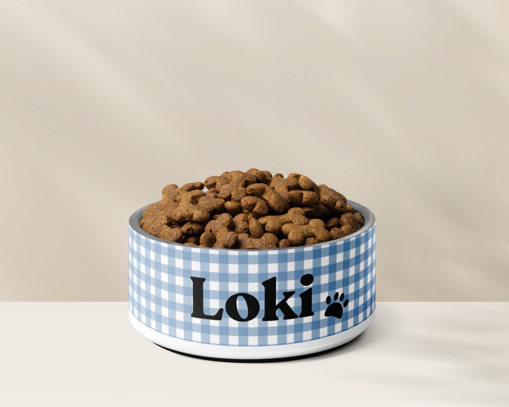 Personalized Dog Bowl and Cat Feeder - Gingham Blue - TLC Paws