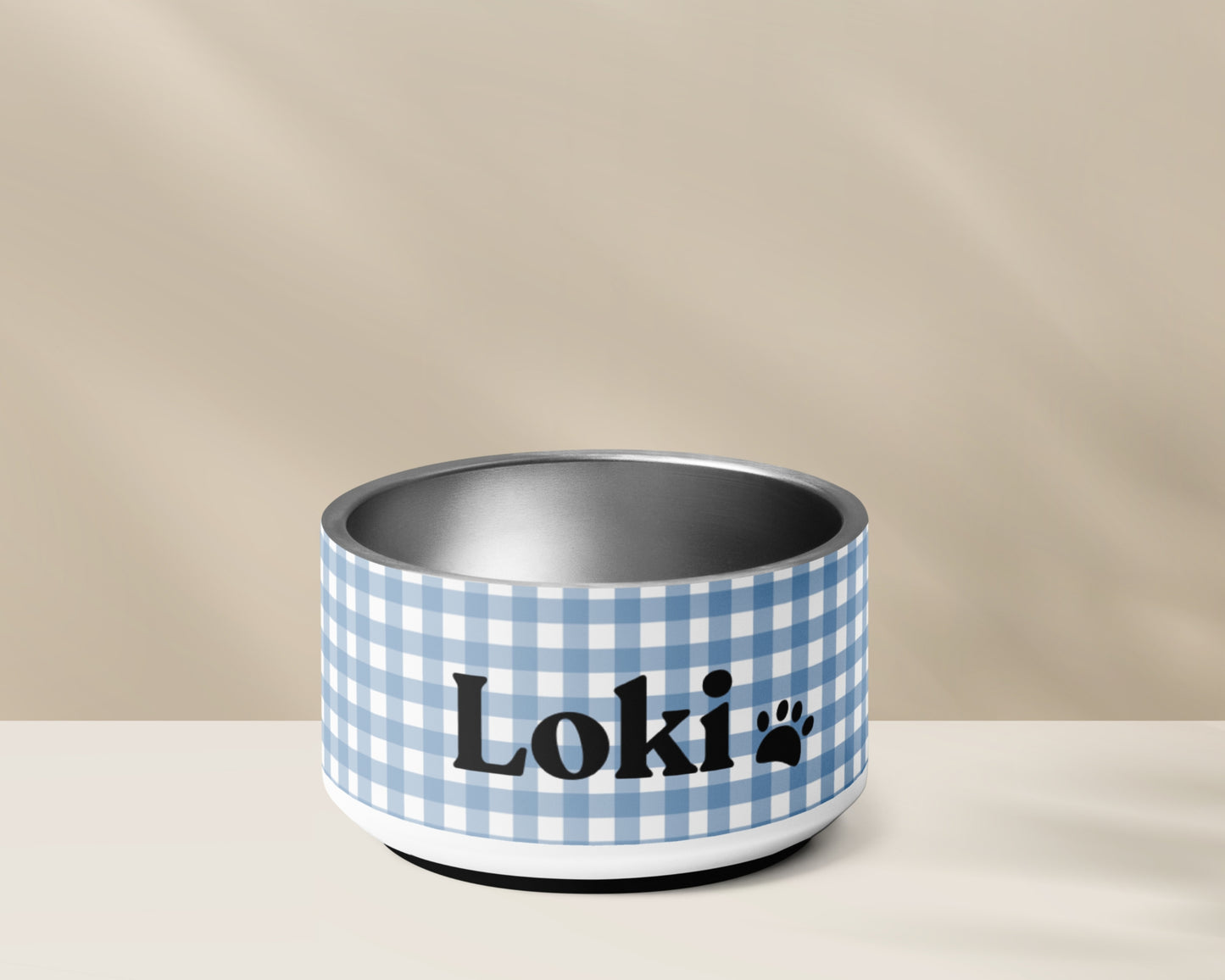 Personalized Dog Bowl and Cat Feeder - Gingham Blue - TLC Paws