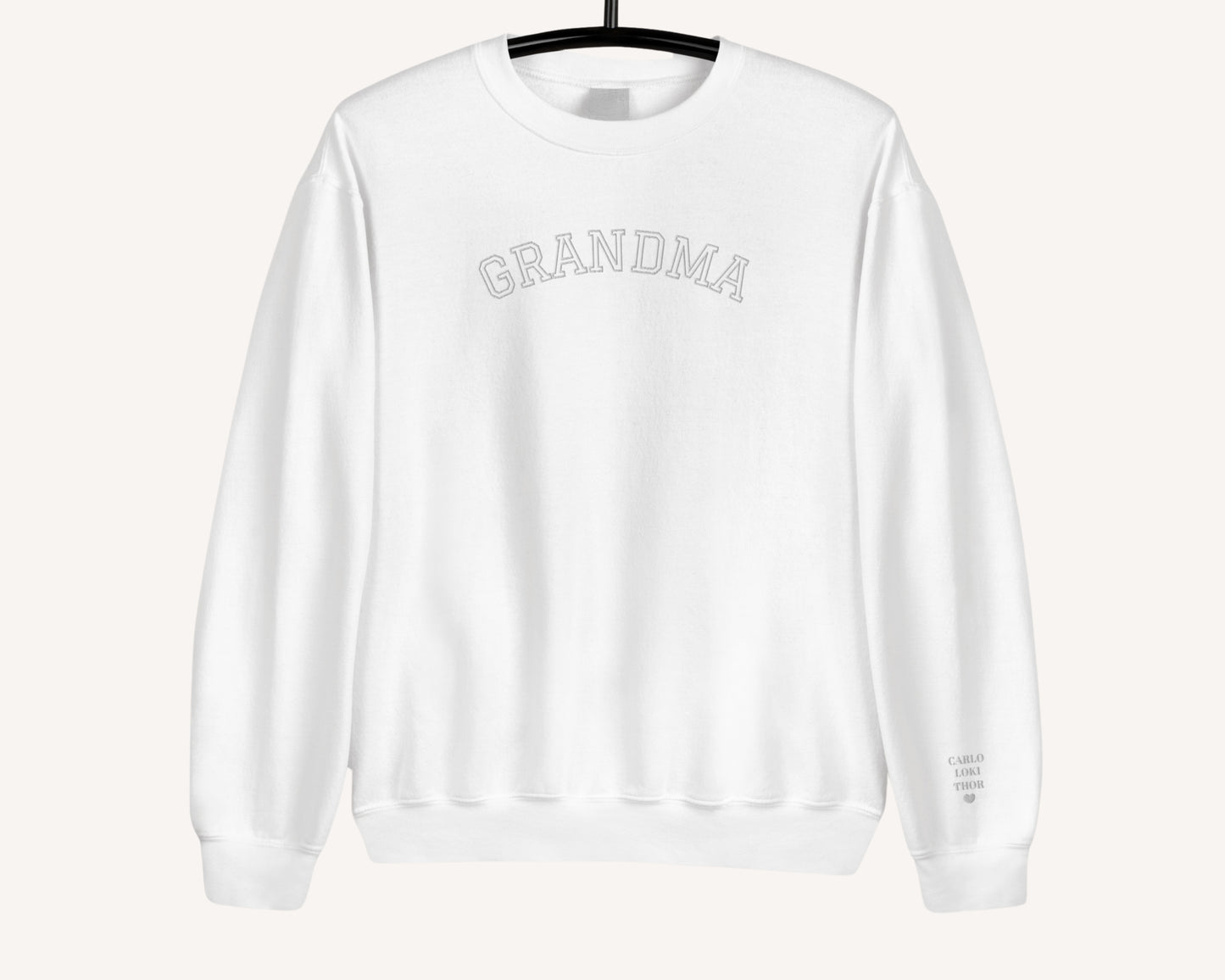 Custom Embroidered Grandma Sweatshirt with Personalised Pet & Baby Names on Sleeve - TLC Paws