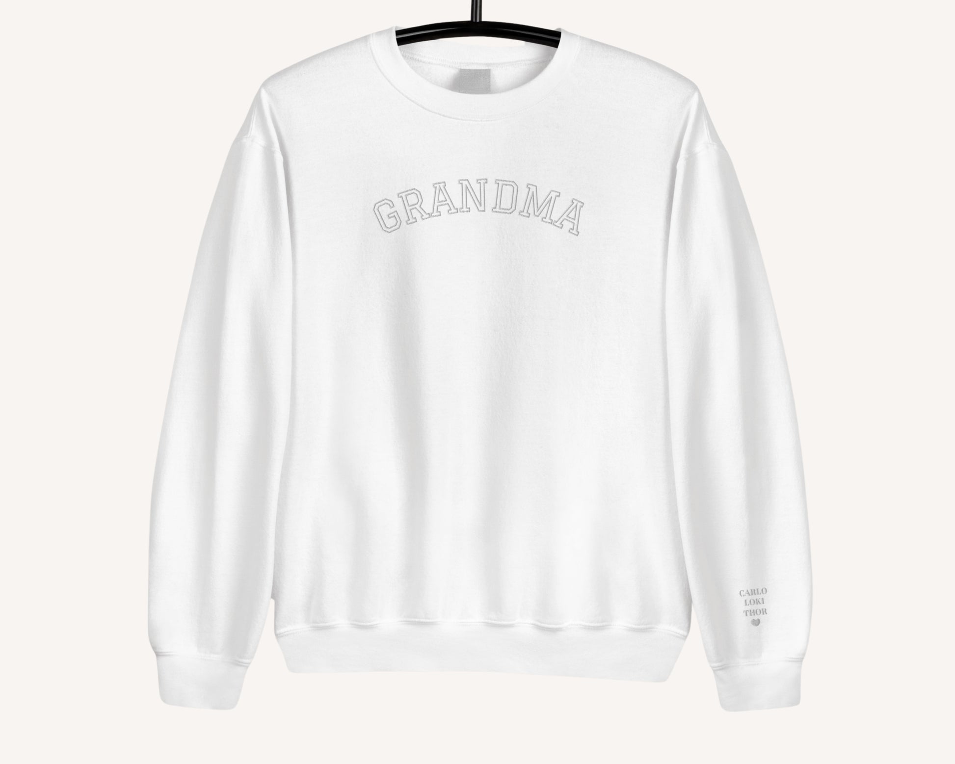 Custom Embroidered Grandma Sweatshirt with Personalised Pet & Baby Names on Sleeve - TLC Paws