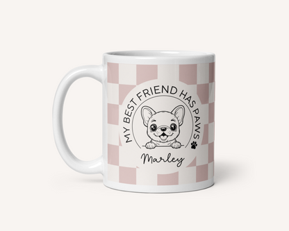 Personalised French Bulldog Best Friend Mug - Checkered Dusty Pink - TLC Paws