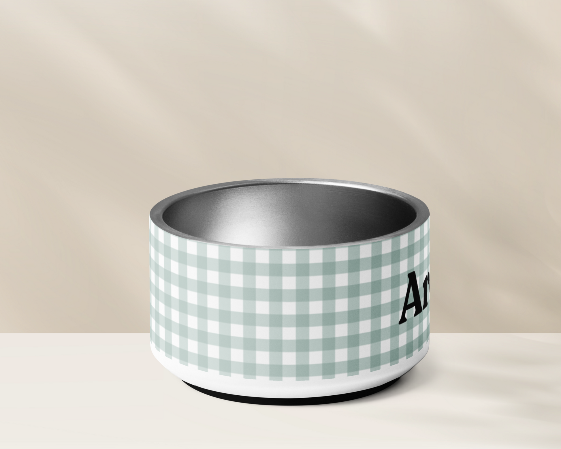 Personalized Dog Bowl and Cat Feeder - Gingham Sage - TLC Paws