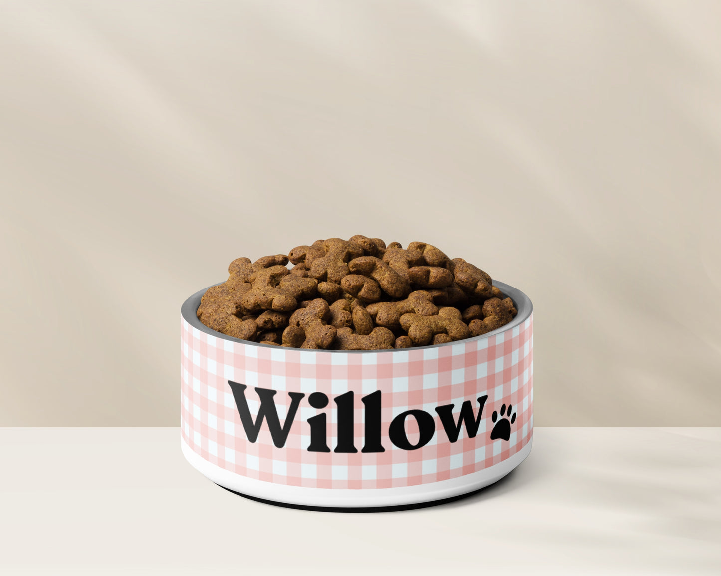 Personalized Dog Bowl and Cat Feeder - Gingham Pink - TLC Paws