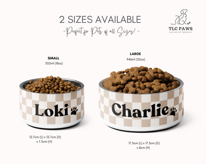 Personalised Pet Dog Bowl and Cat Feeder - Checkered Sand - TLC Paws