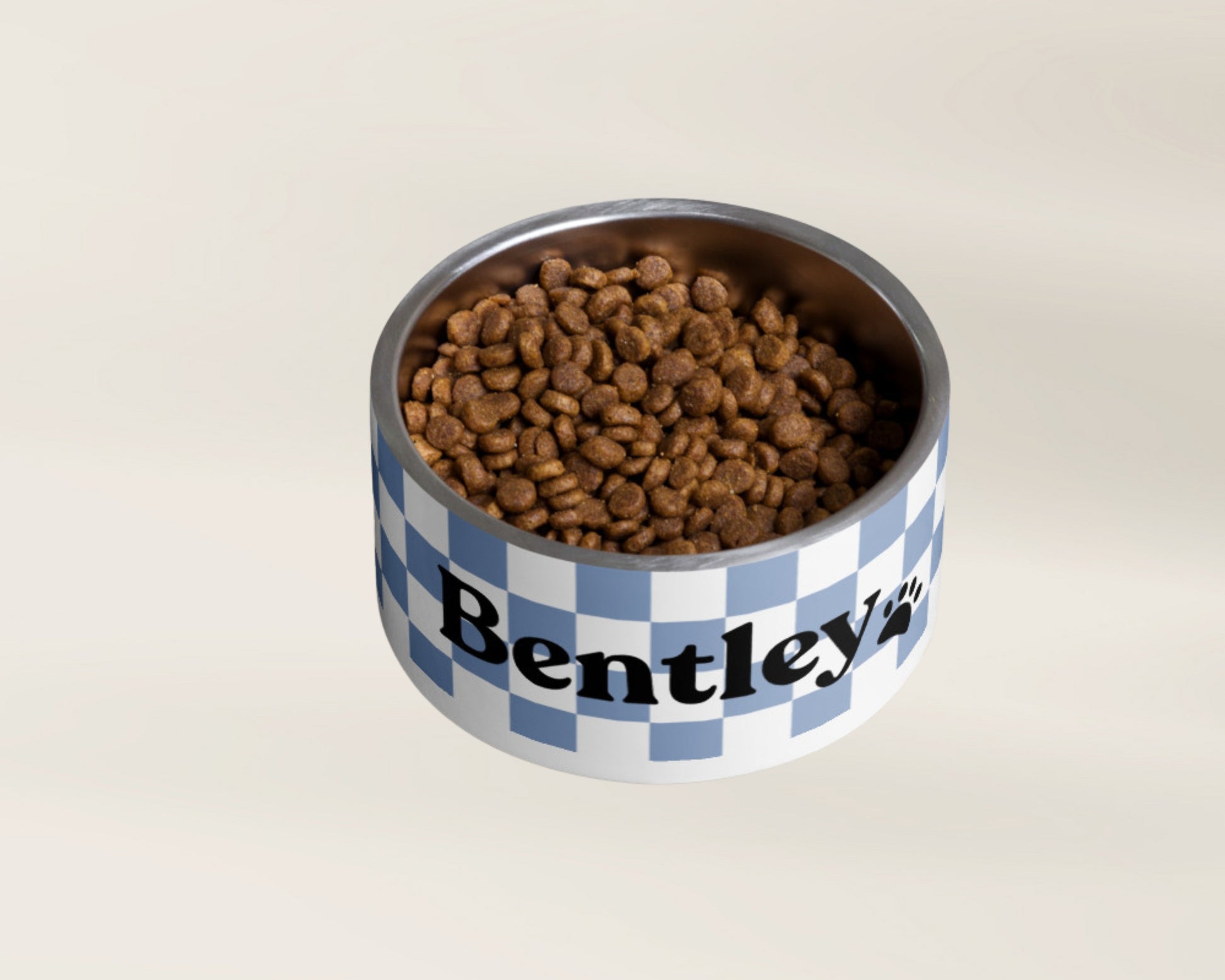 Personalised Pet Dog Bowl and Cat Feeder - Checkered Blue - TLC Paws