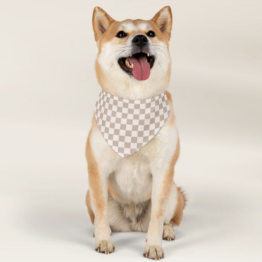 Pet Bandana Over The Collar - Checkered Sand - TLC Paws