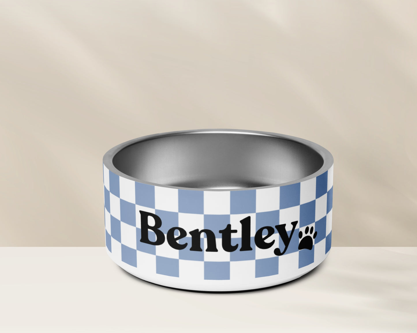 Personalised Pet Dog Bowl and Cat Feeder - Checkered Blue - TLC Paws