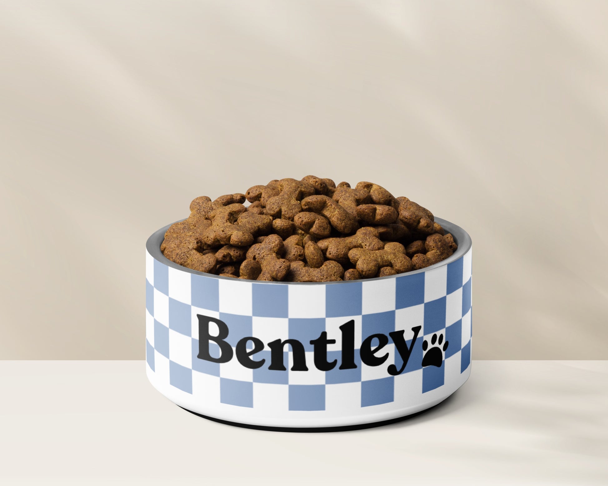 Personalised Pet Dog Bowl and Cat Feeder - Checkered Blue - TLC Paws