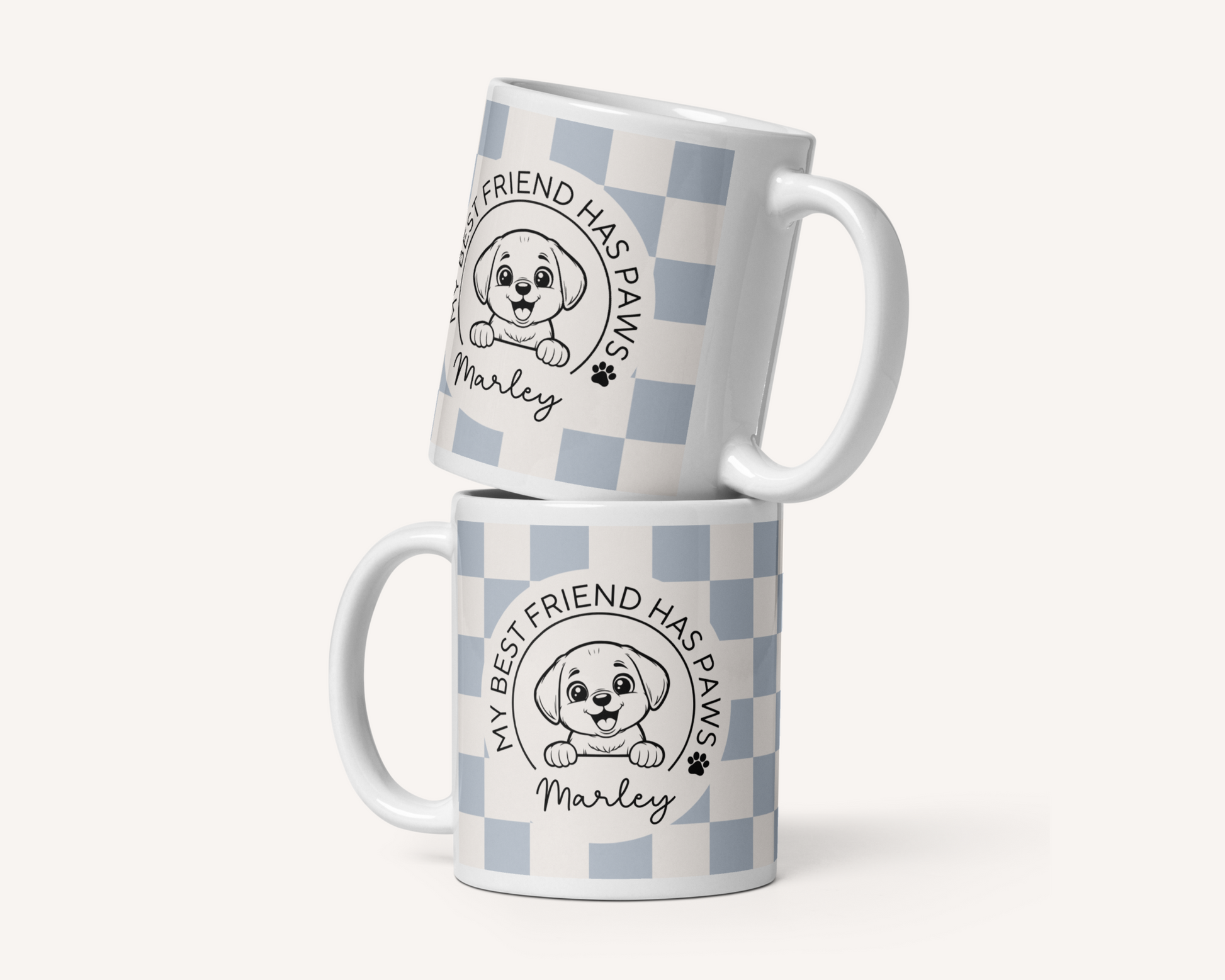 Personalised Dog Best Friend Mug - Checkered Powder Blue - TLC Paws