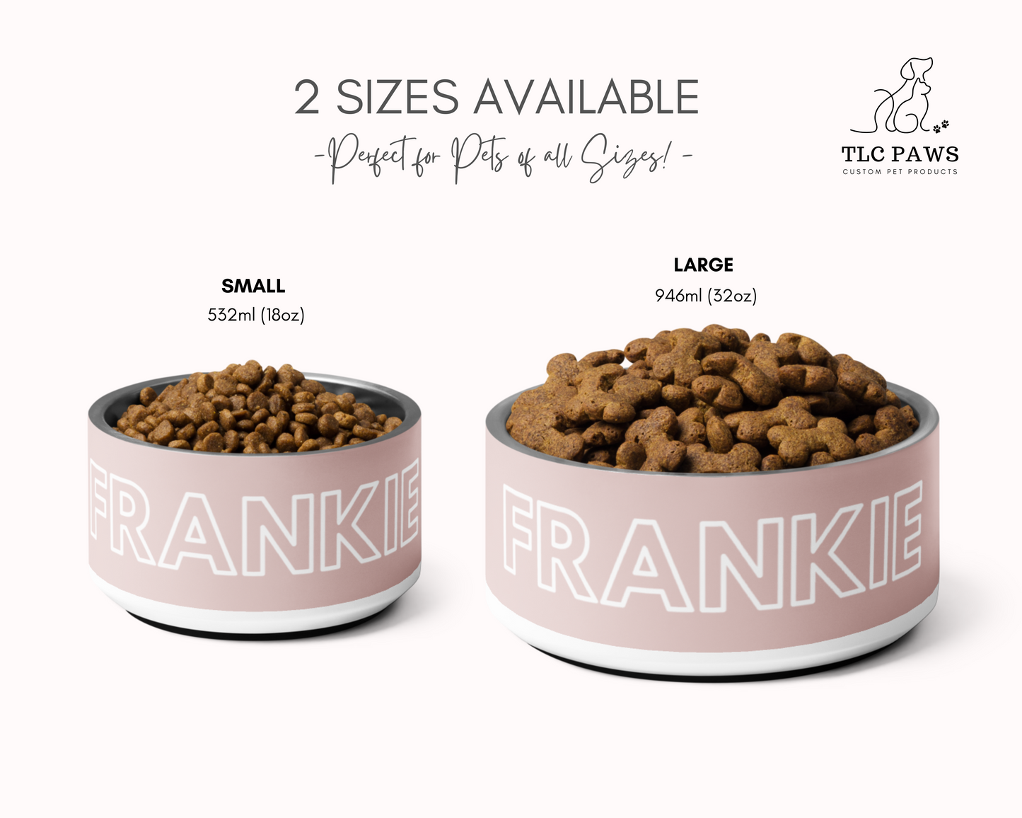 Personalised Dog Bowl and Cat Feeder - Dusty Pink - TLC Paws