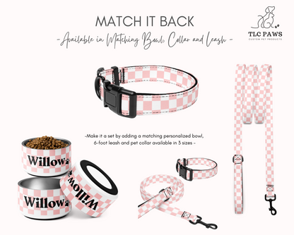 Personalized Pet Dog Bowl and Cat Feeder - Checkered Pink - TLC Paws