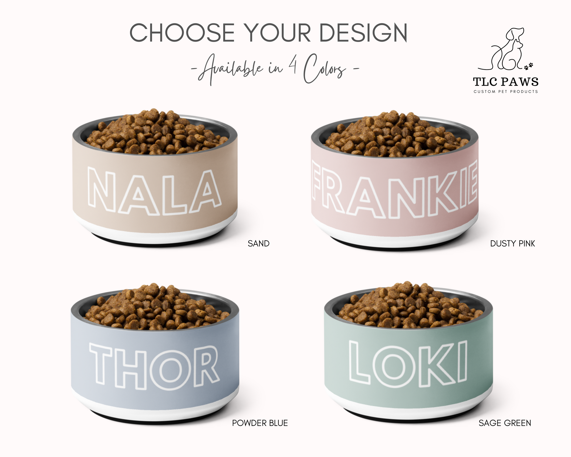 Personalised Dog Bowl and Cat Feeder - Sage - TLC Paws