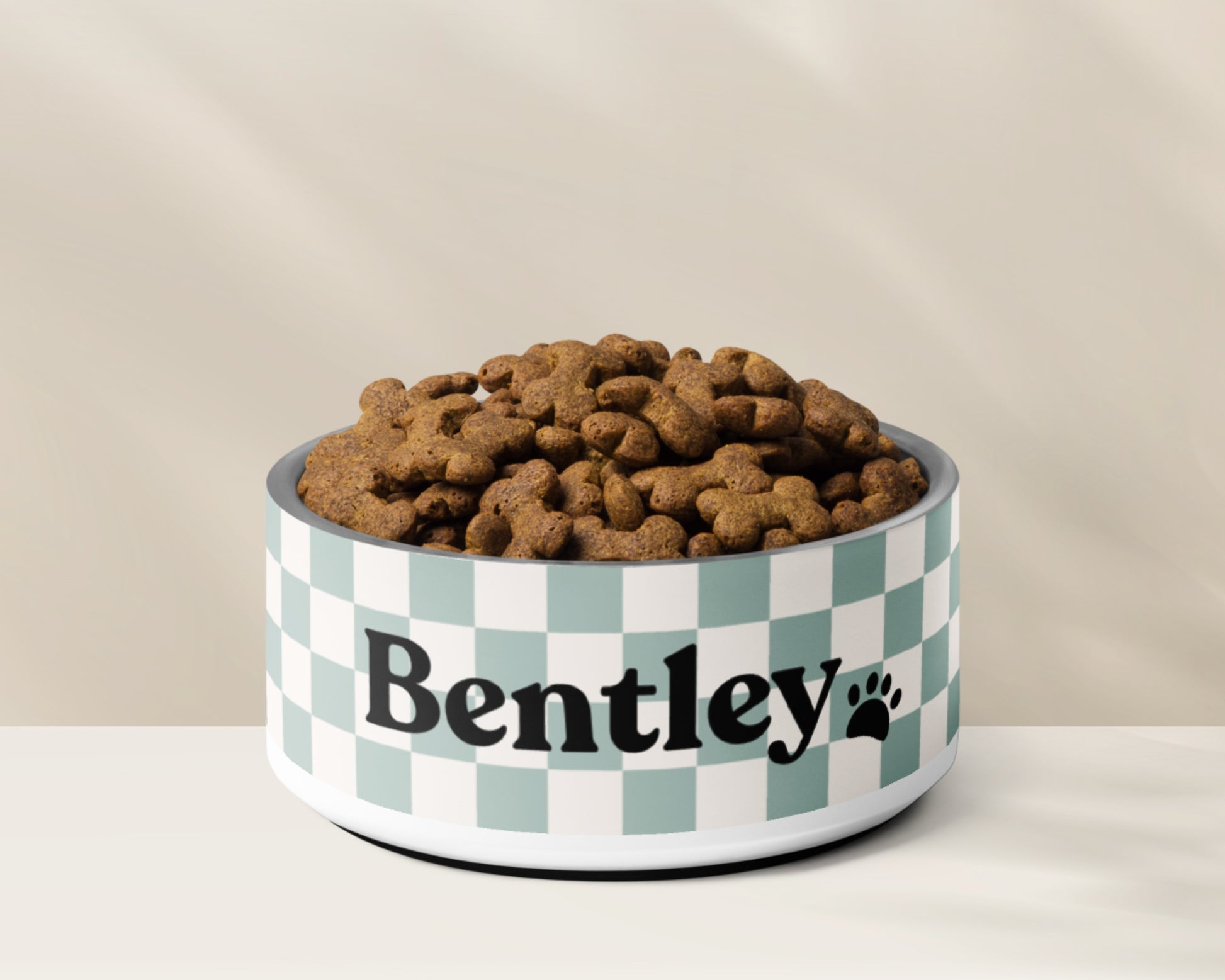 Personalised Pet Dog Bowl and Cat Feeder - Checkered Sage - TLC Paws