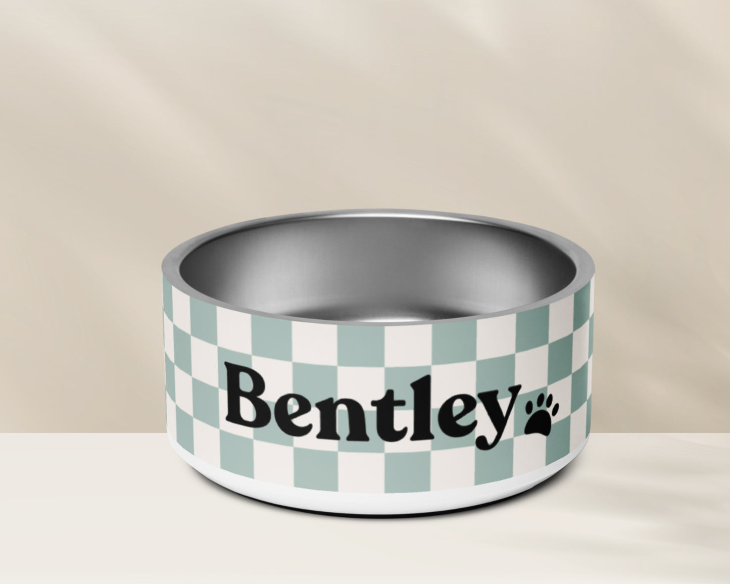 Personalised Pet Dog Bowl and Cat Feeder - Checkered Sage - TLC Paws