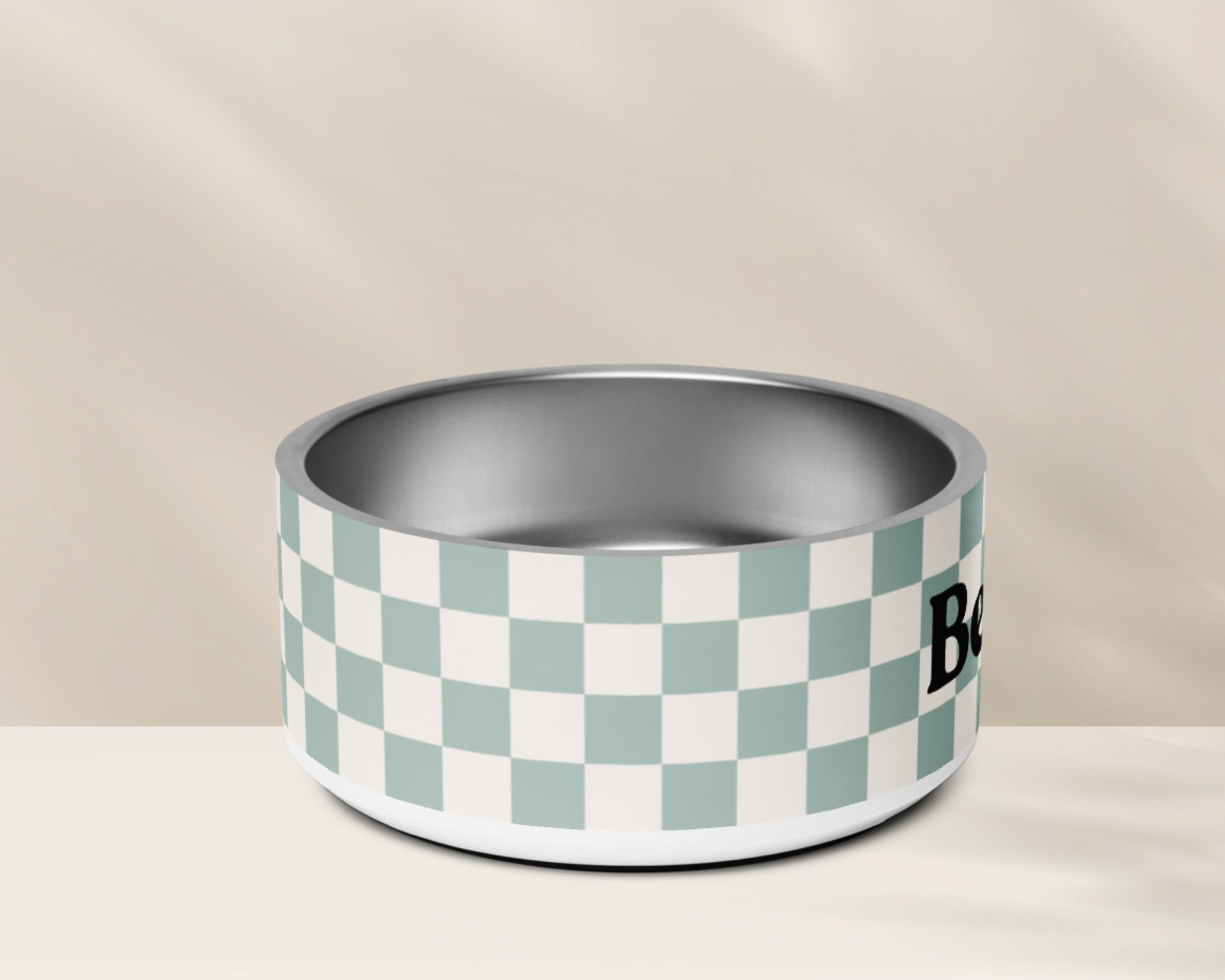 Personalised Pet Dog Bowl and Cat Feeder - Checkered Sage - TLC Paws