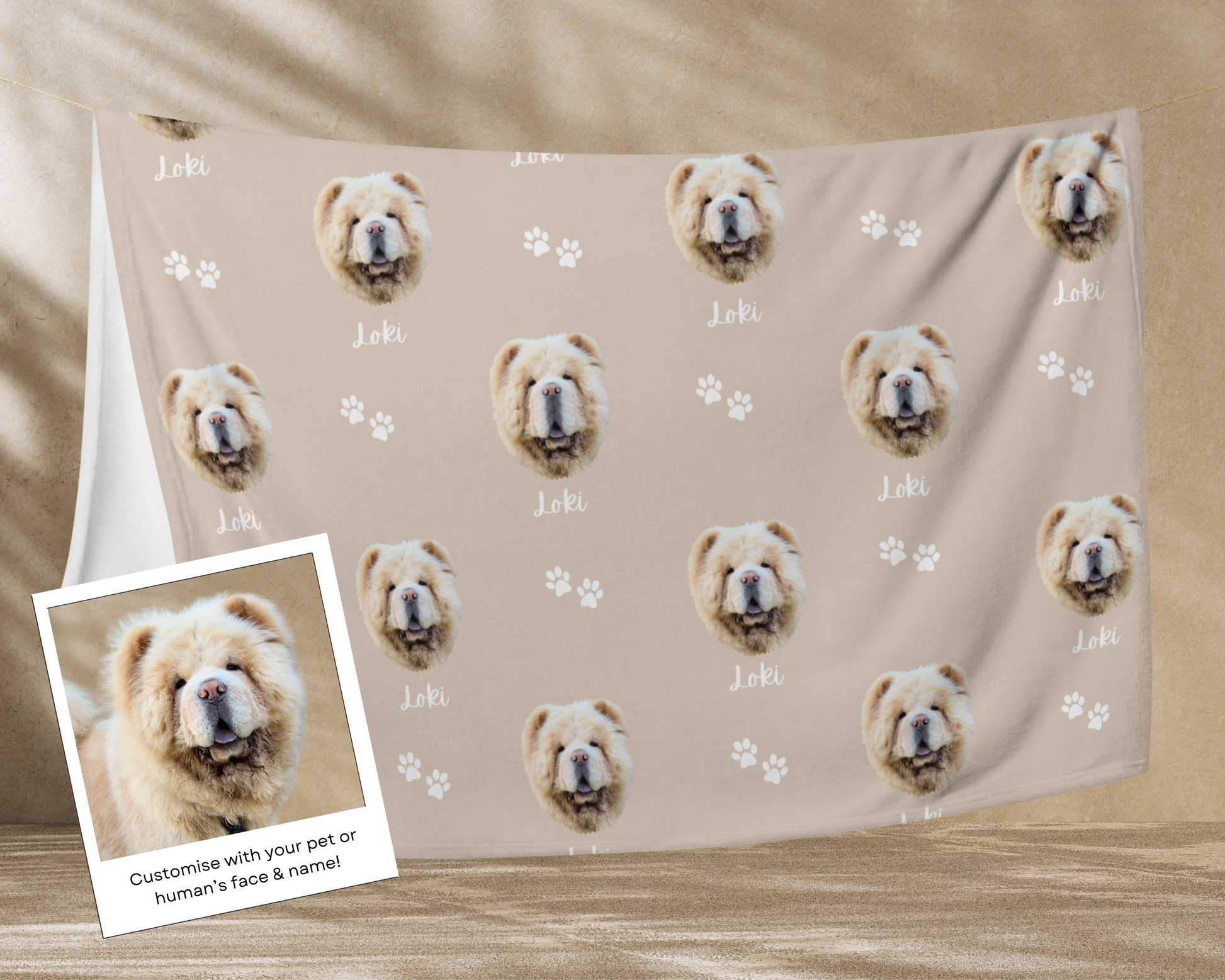 Custom Pet Face Blanket & Throw with Personalised Name and Paw - TLC Paws