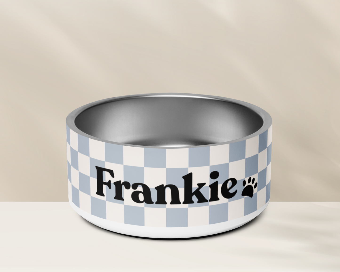 Personalised Pet Dog Bowl and Cat Feeder - Checkered Powder Blue - TLC Paws