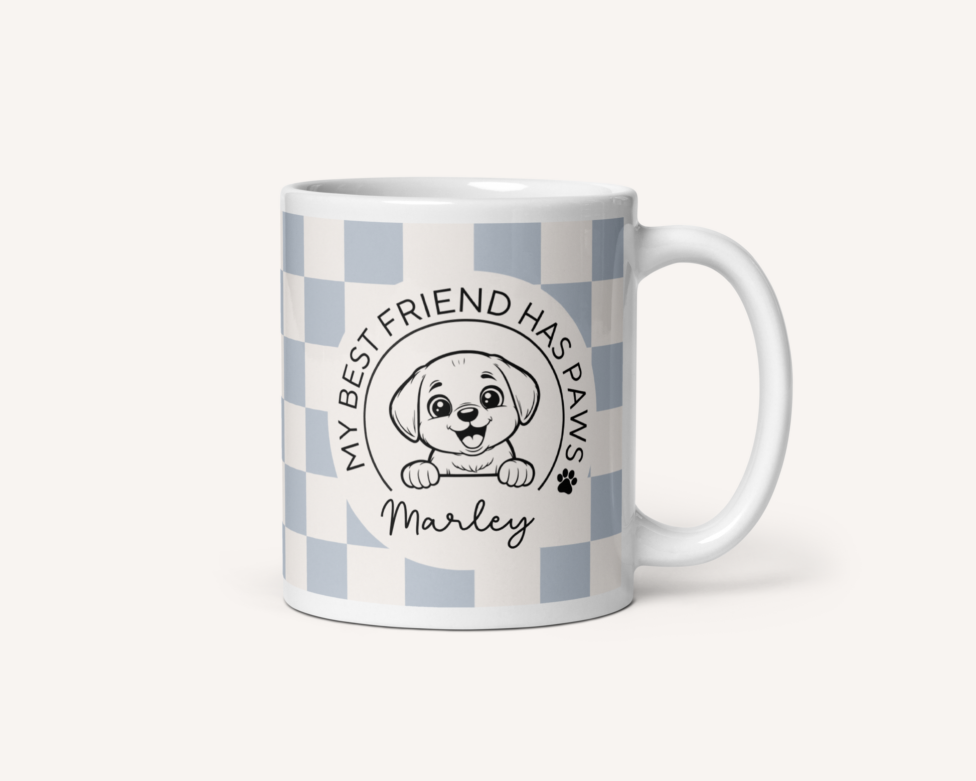 Personalised Dog Best Friend Mug - Checkered Powder Blue - TLC Paws