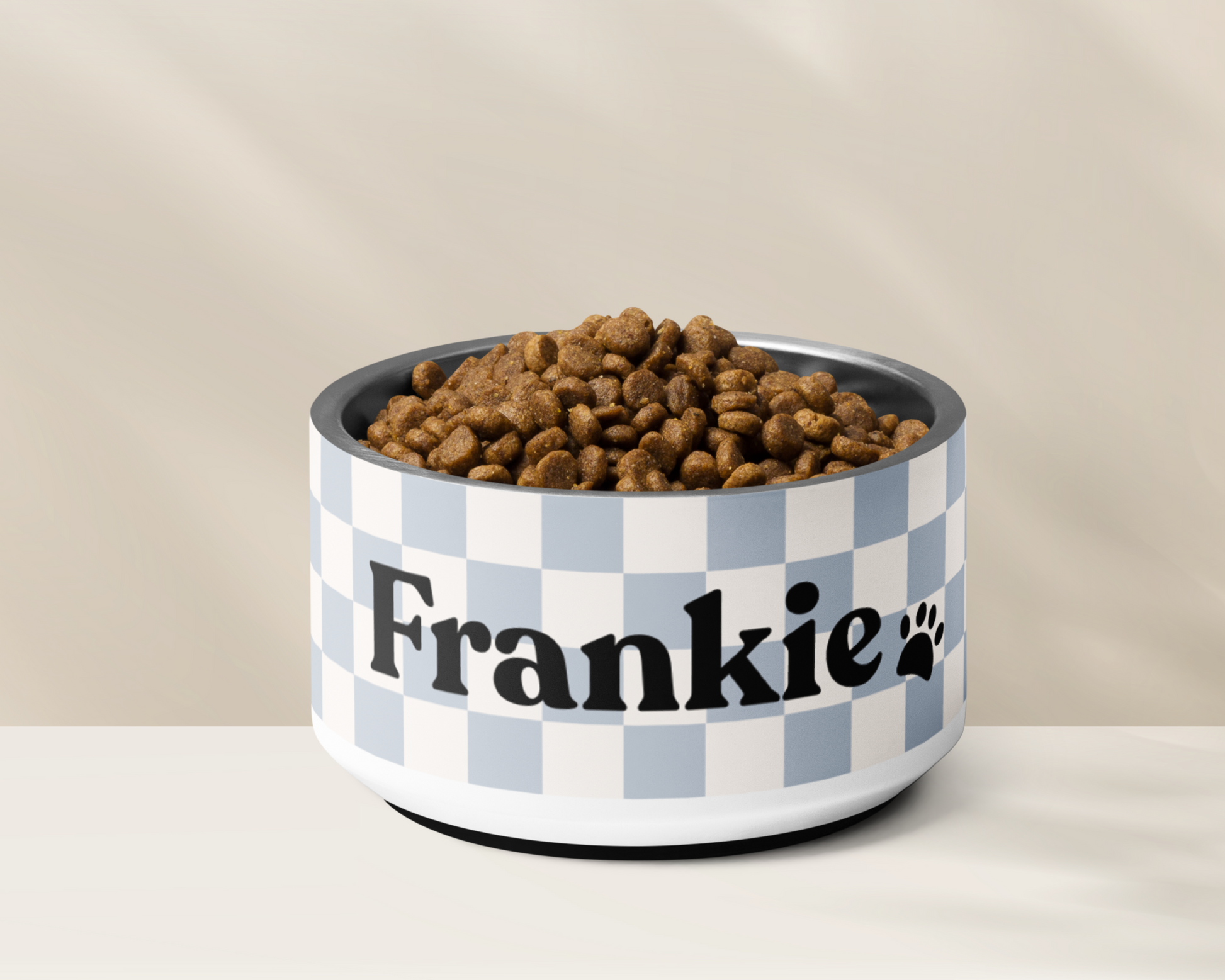 Personalised Pet Dog Bowl and Cat Feeder - Checkered Powder Blue - TLC Paws