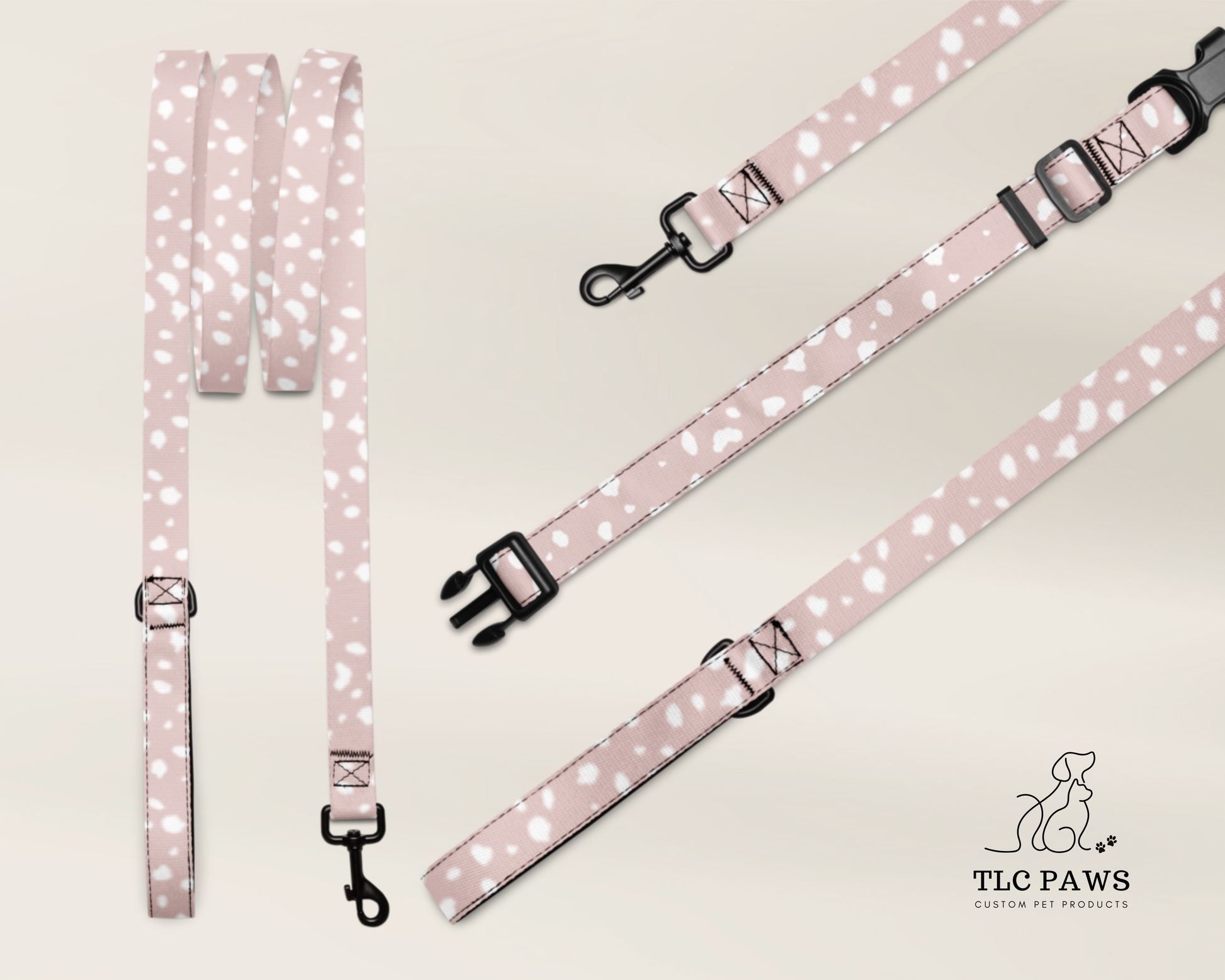 Dog Leash - Spotted Dusty Pink - TLC Paws