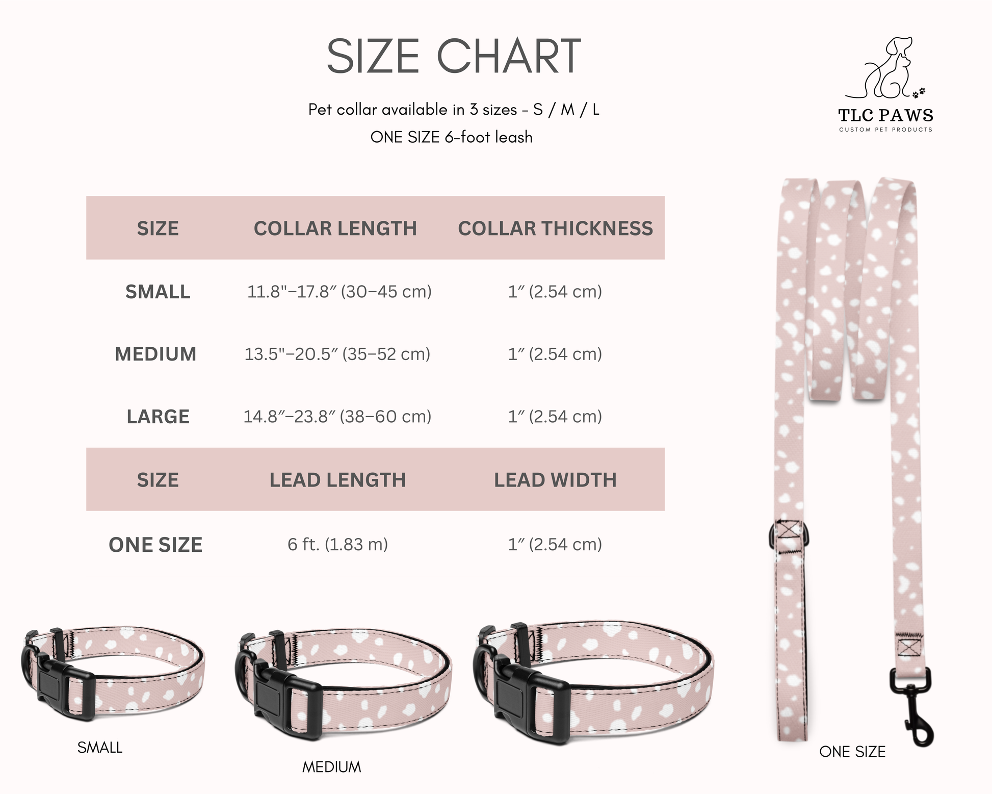 Dog Leash - Spotted Dusty Pink - TLC Paws