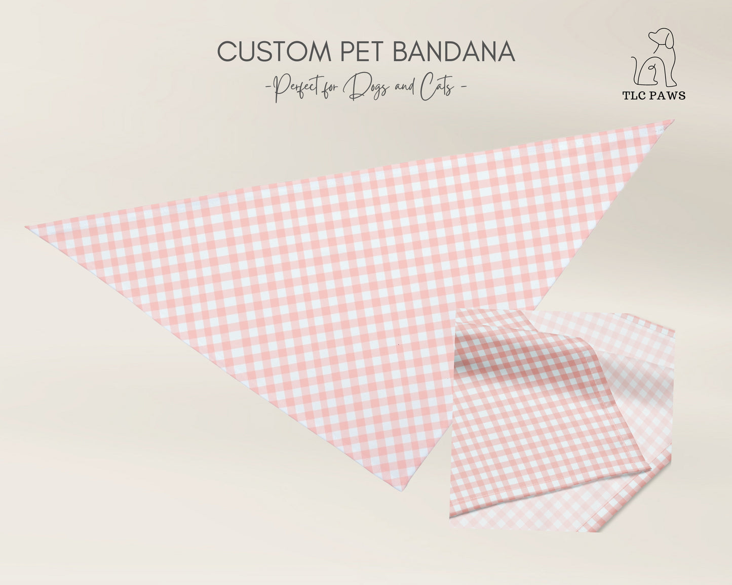 Custom Pet Bandana - Gingham Pink - TLC Paws