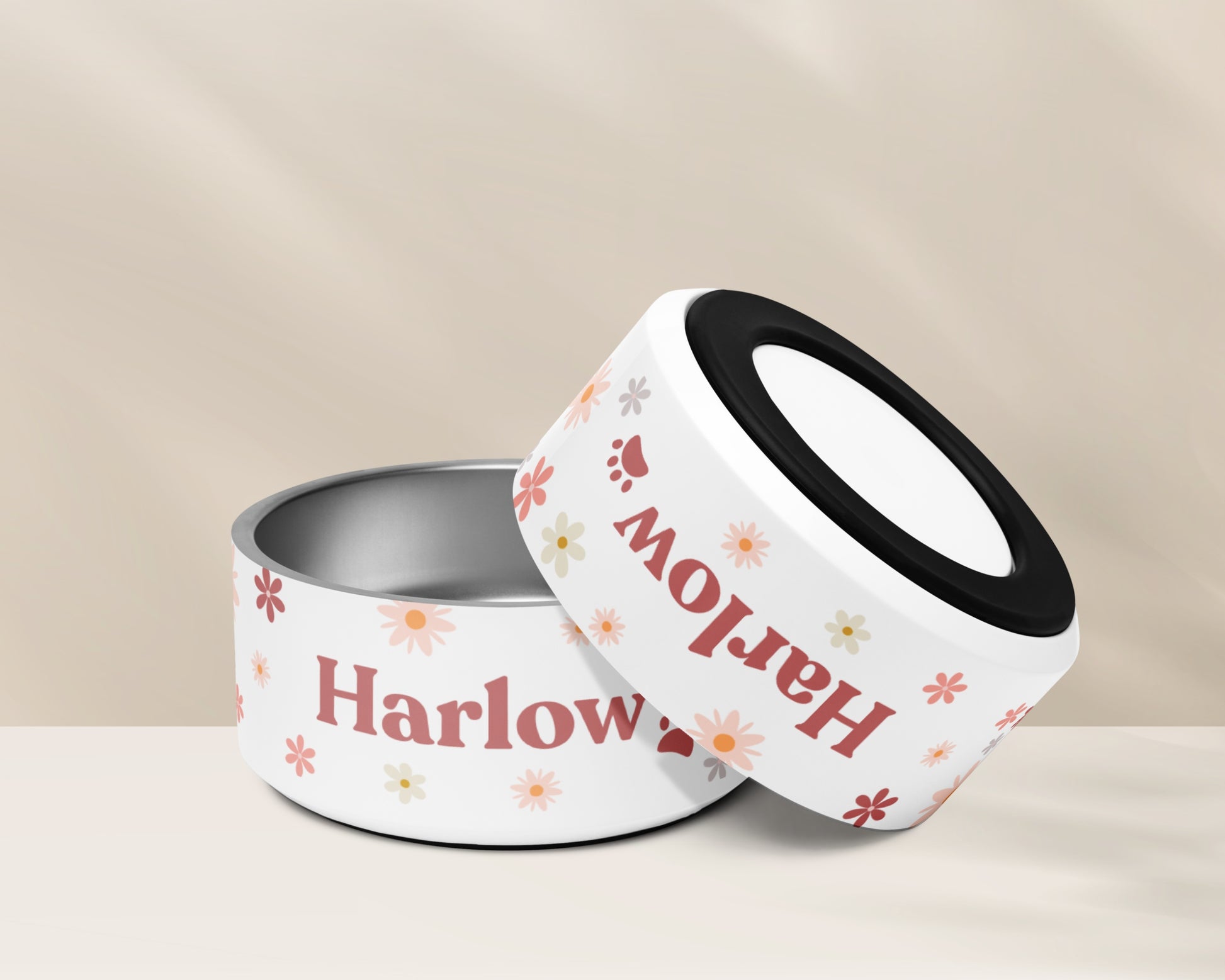 Personalised Pet Dog Bowl and Cat Feeder - Retro Floral - TLC Paws