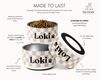 Personalised Pet Dog Bowl and Cat Feeder - Checkered Sand - TLC Paws
