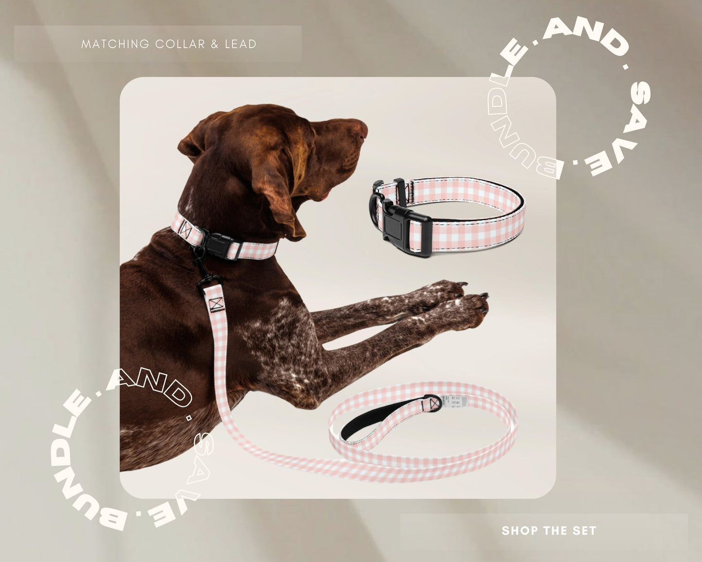 Pet Collar and Leash Set - Gingham Pink - TLC Paws