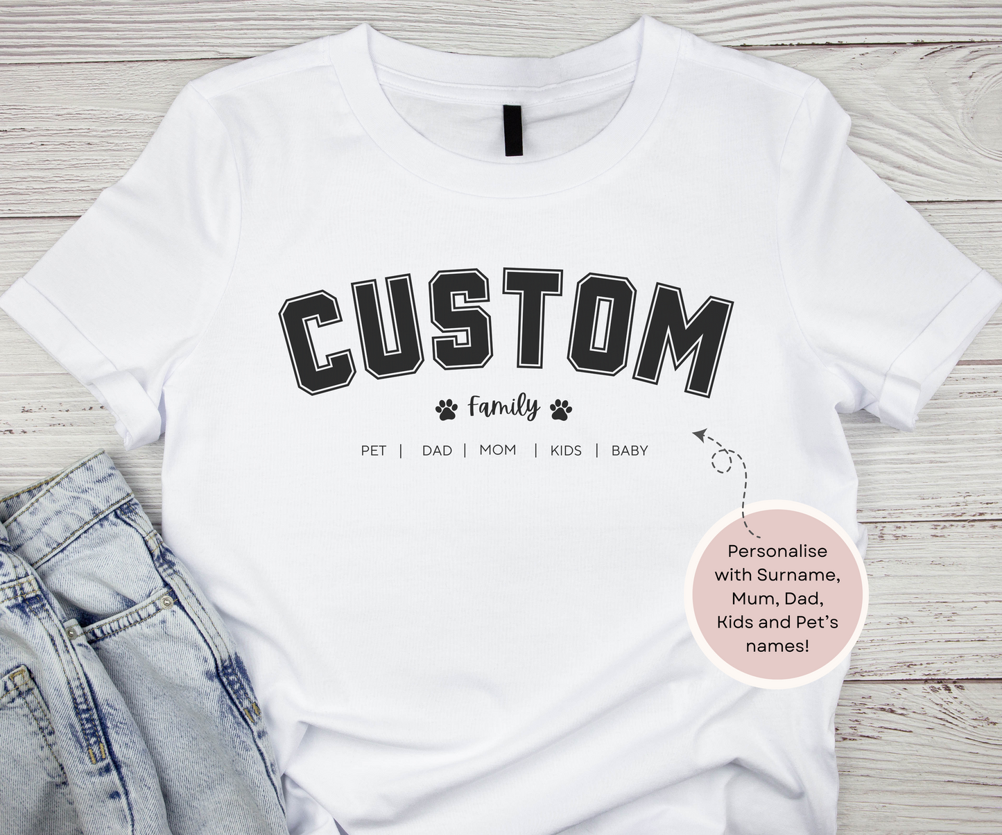 Family Surname Personalized Varsity T-Shirt - Unisex - TLC Paws