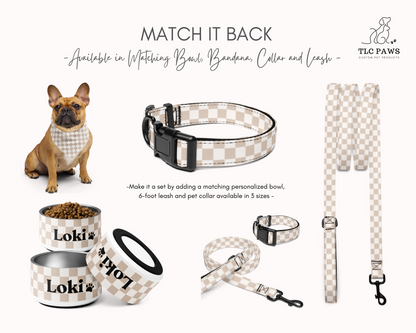Personalised Pet Dog Bowl and Cat Feeder - Checkered Sand - TLC Paws