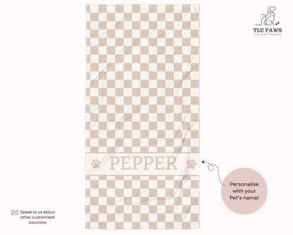 Personalised Beach Towel Checkered Dusty Pink – Custom Soft & Absorbent Towels for You and Your Pets - TLC Paws