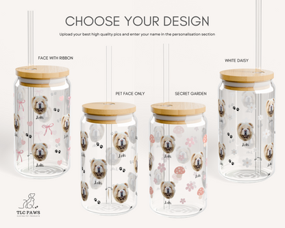 Custom Halloween Dog Glass Can Cup with Bamboo Lid & Straw - TLC Paws