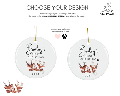 Personalised Pet & Baby's First Christmas Ornament - Heart - TLC Paws