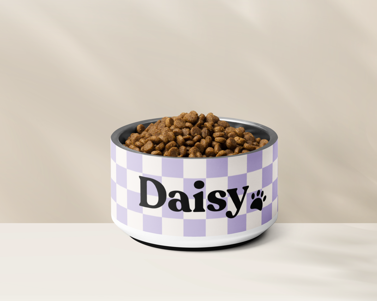CHECKERED LILAC PERSONALISED PET BOWLS SMALL