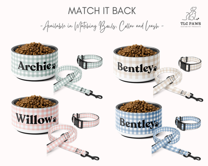 Dog Collar and Pet Leash Set - Gingham Sand - TLC Paws