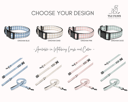 Dog Collar and Pet Leash Set - Gingham Sand - TLC Paws