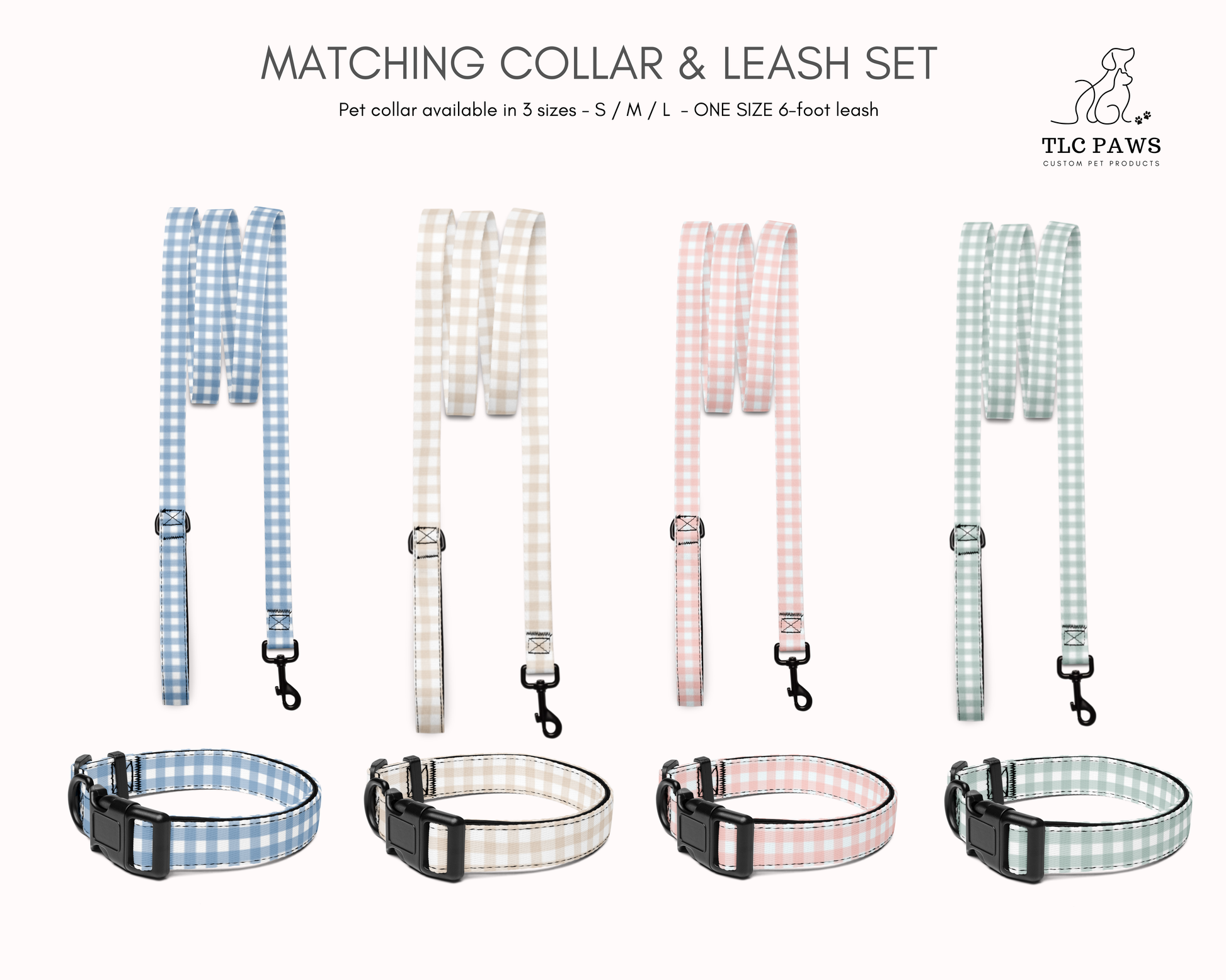 Dog Leash - Gingham Pink - TLC Paws