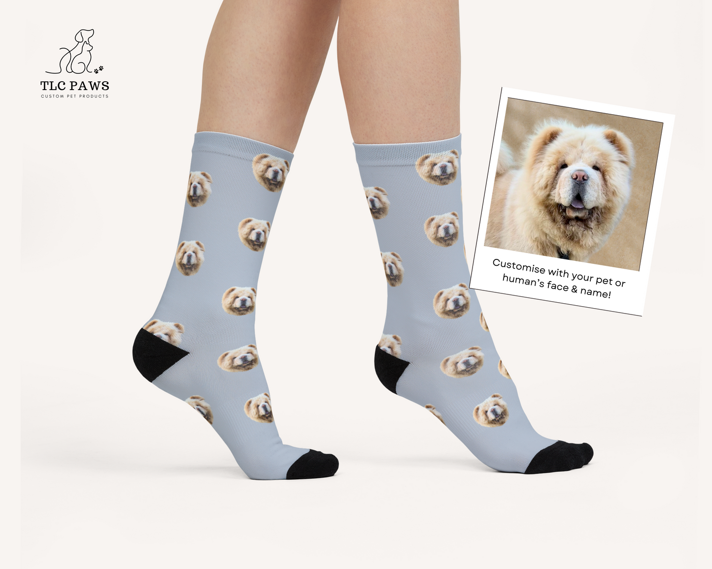 Custom Pet Face Socks - Face Only Grey - TLC Paws