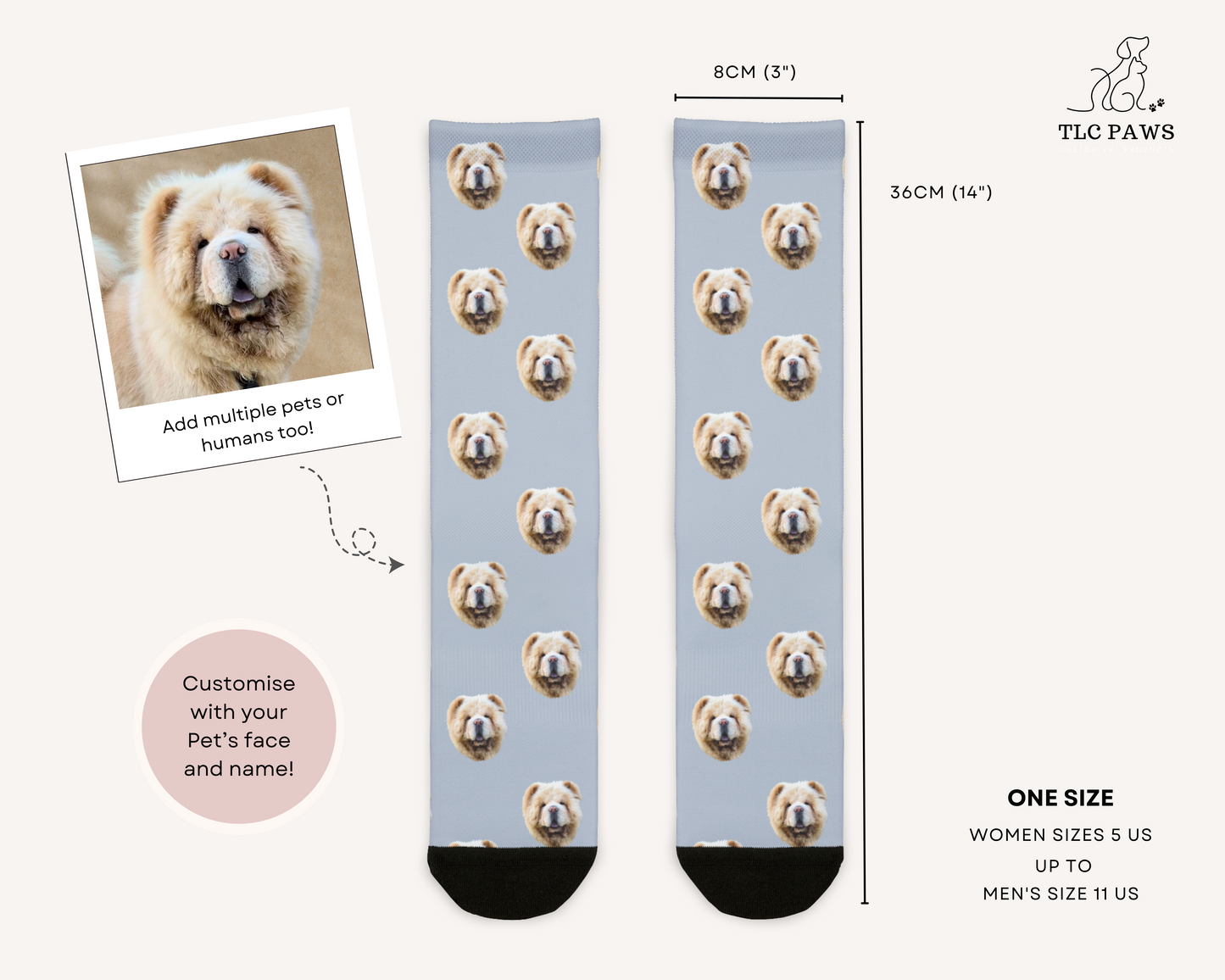 Custom Pet Face Socks - Face Only BLUE - TLC Paws