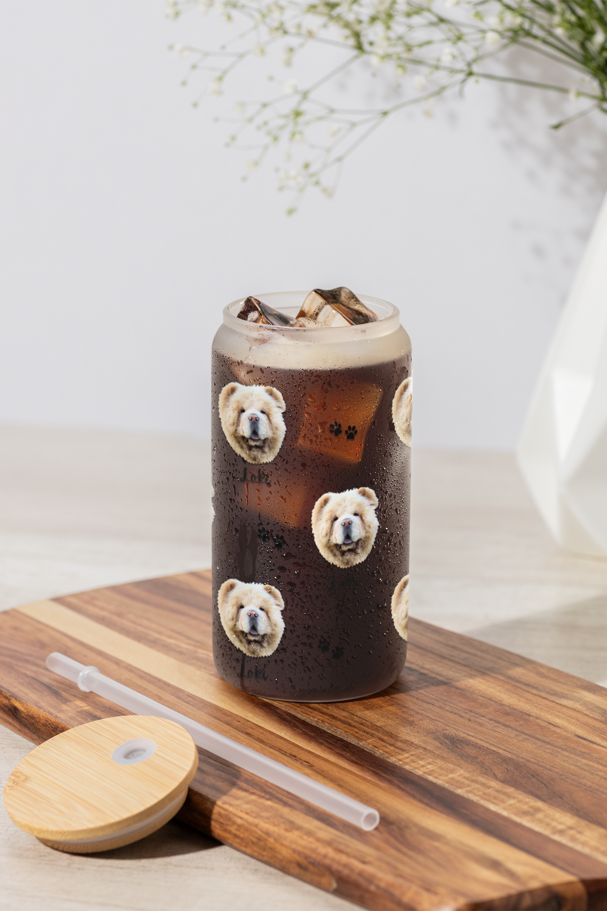 CUSTOM PET PORTRAIT GLASS SIPPER CUP TUMBLER