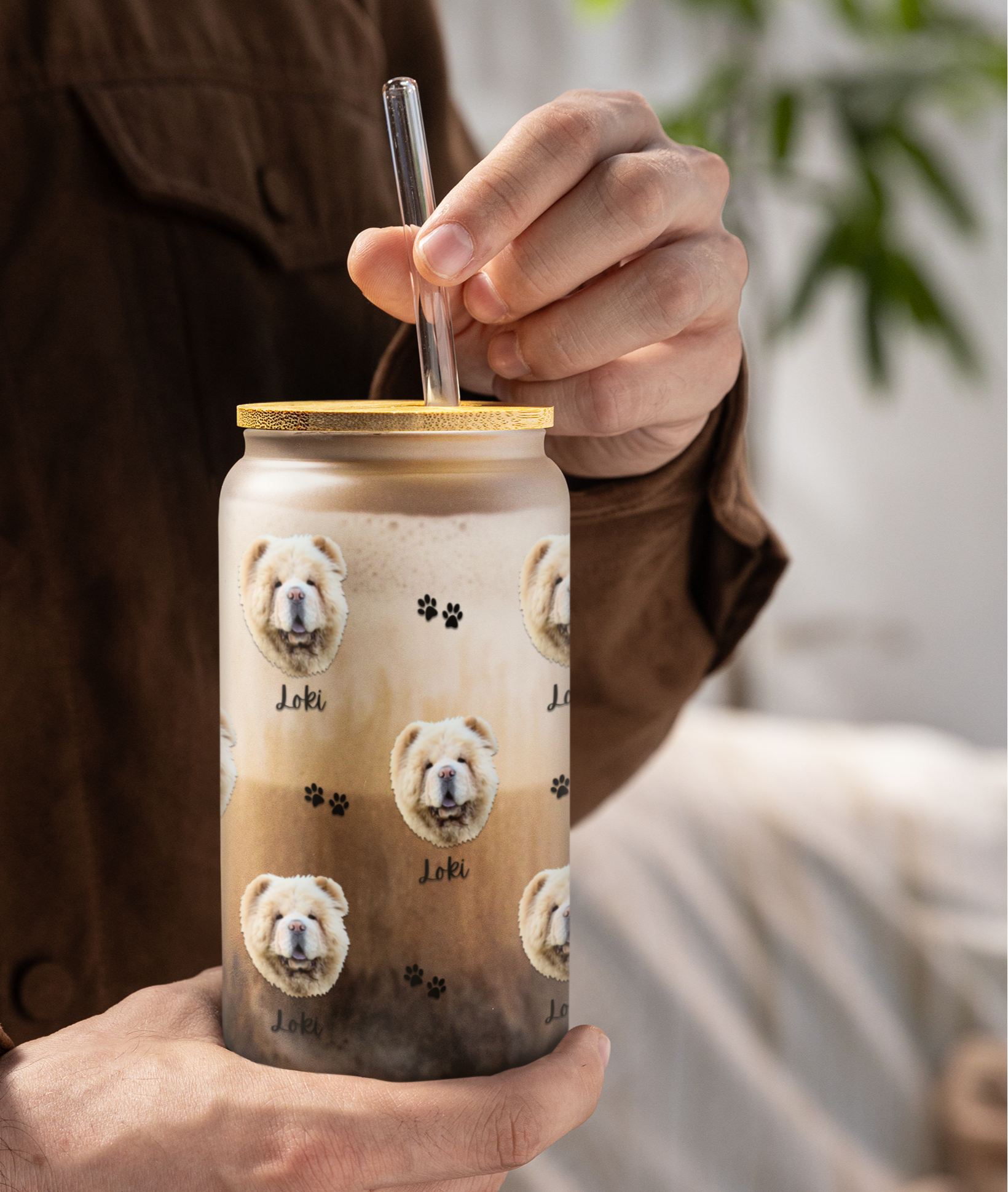 CUSTOM PET PORTRAIT GLASS SIPPER CUP TUMBLER