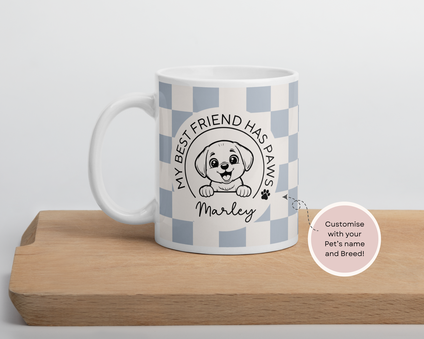 Personalised Dog Best Friend Mug - Checkered Powder Blue - TLC Paws