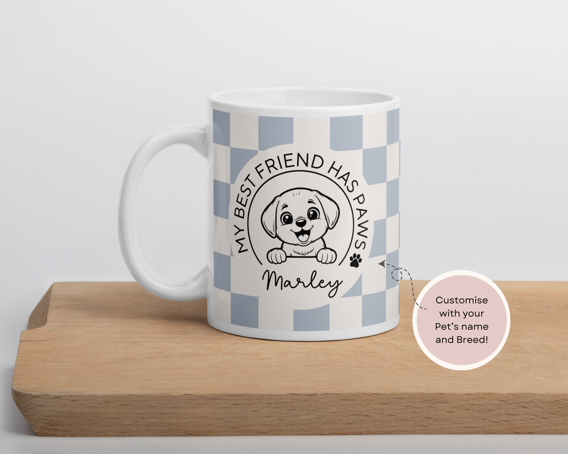 Personalised Dog Best Friend Mug - Checkered Powder Blue - TLC Paws