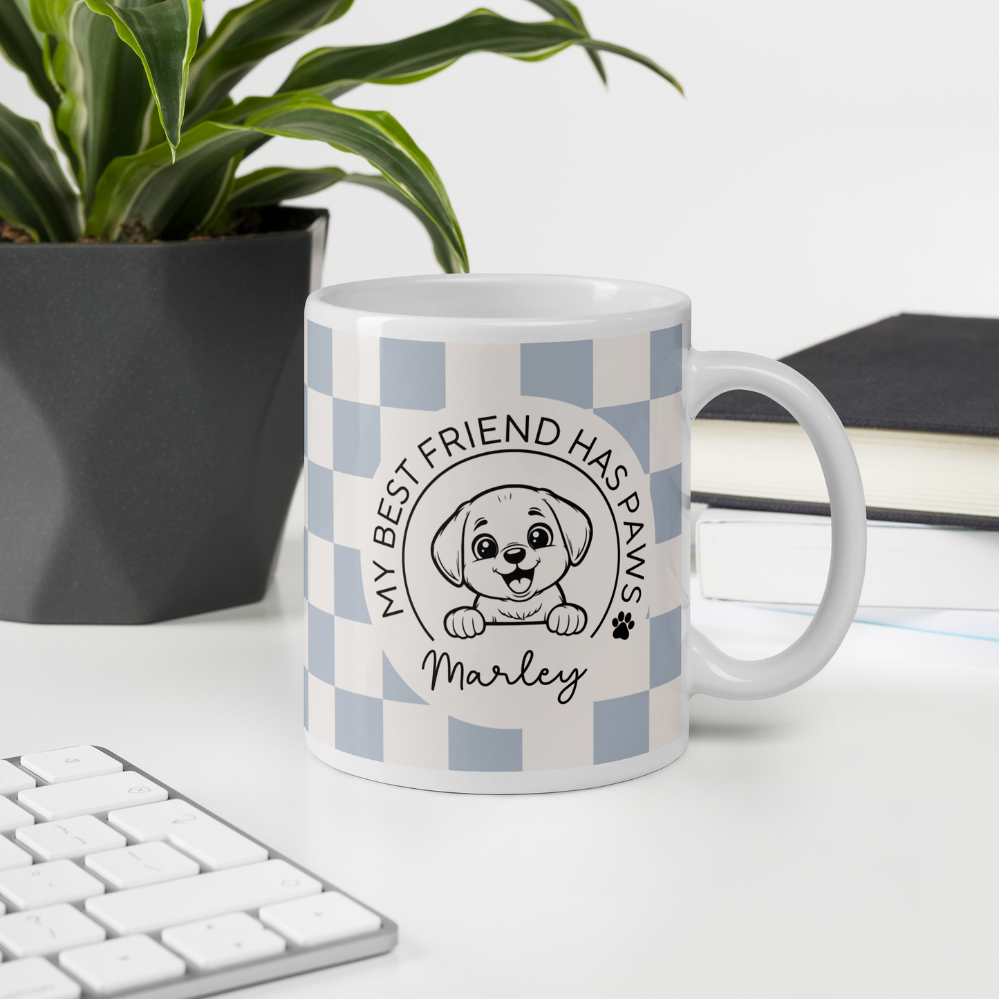 Custom Checkered Personalised Dog Mug