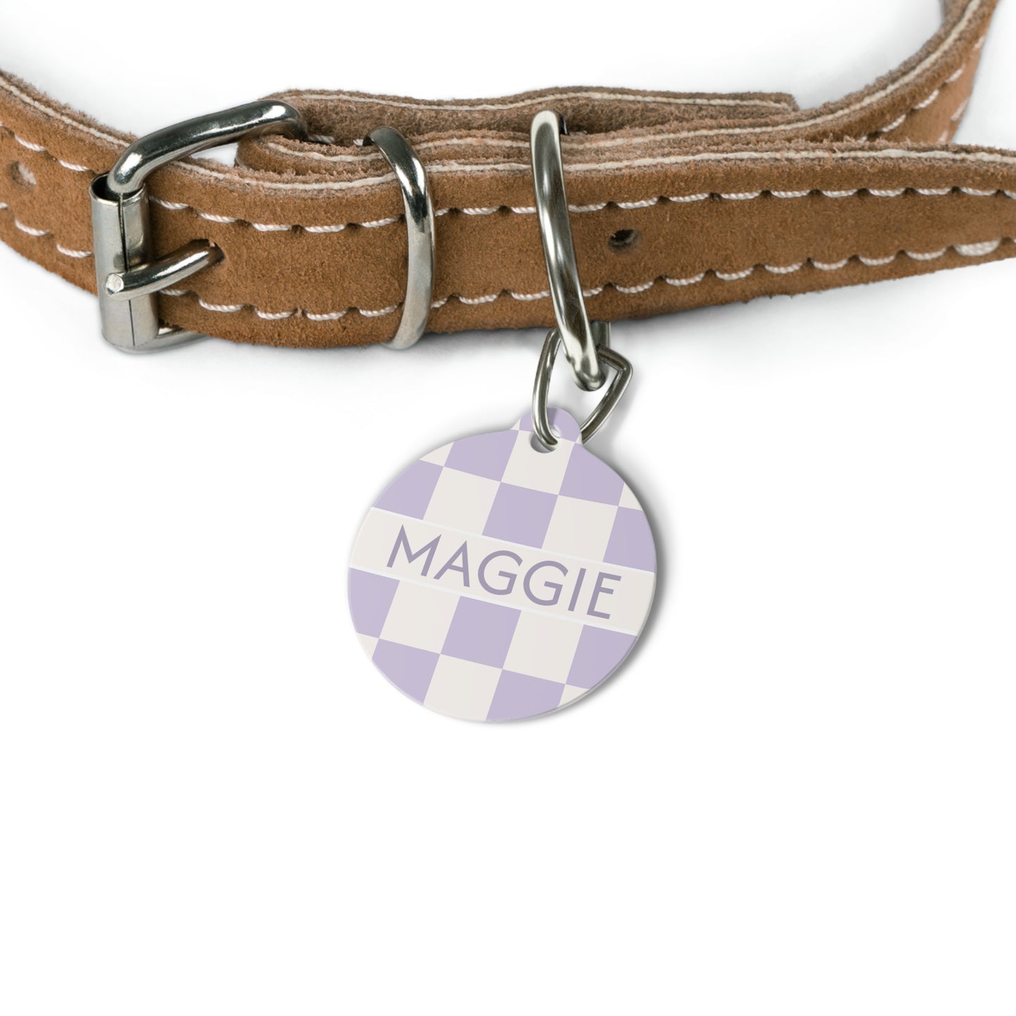 Personalised Pet Dog or Cat ID Tag - Checkered Lilac - TLC Paws