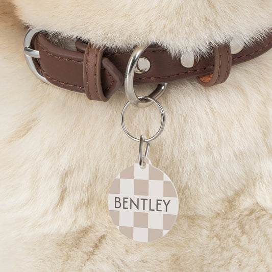 Personalised Pet Dog or Cat ID Tag - Checkered Sand - TLC Paws