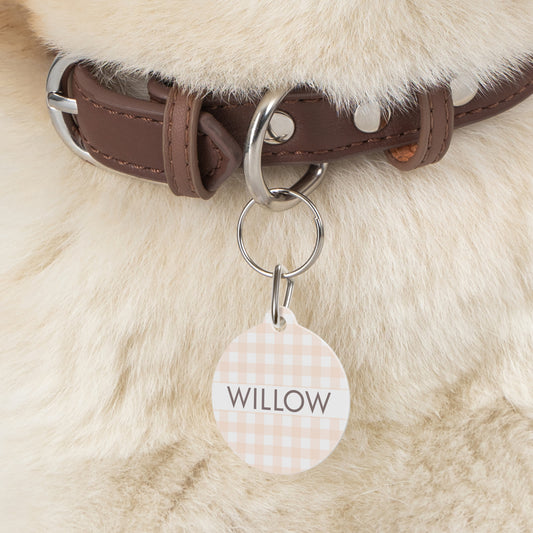 Gingham Personalized Pet Dog or Cat ID Tag - Peaches & Cream - TLC Paws